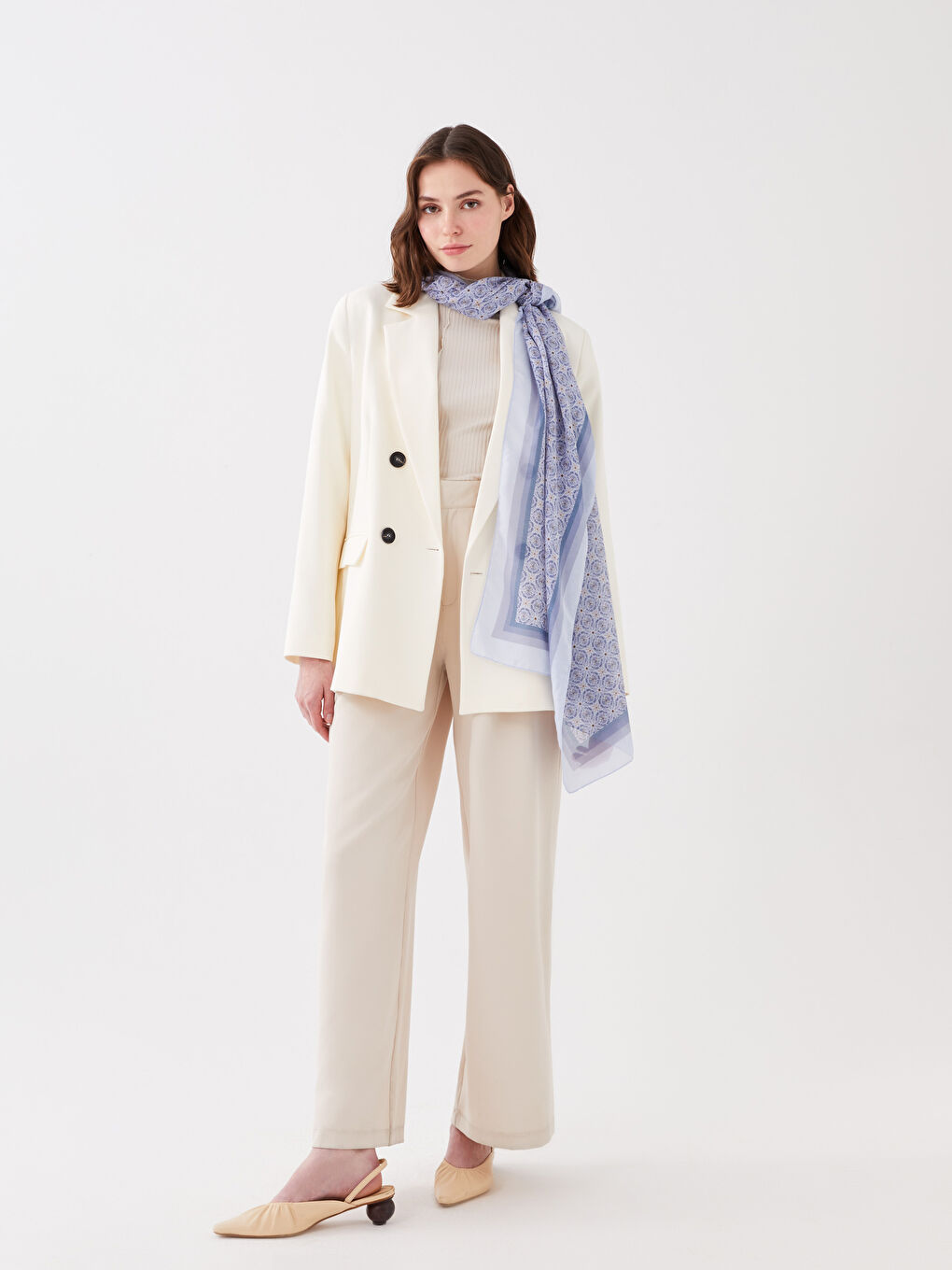 Mavi Desenli Kadın Şal-1