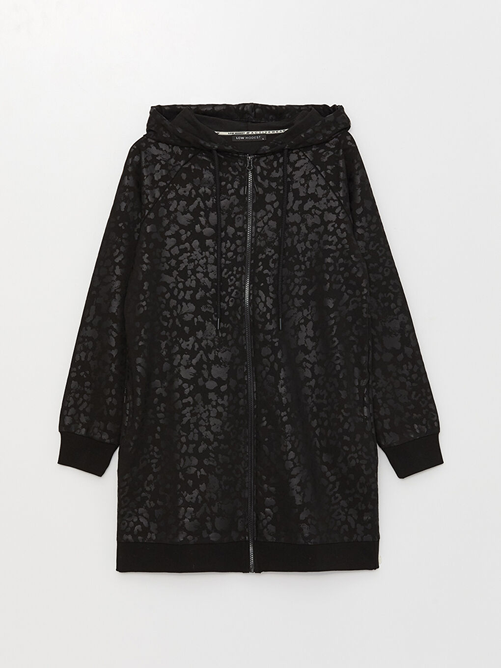 Siyah Kapüşonlu Desenli Uzun Kollu Kadın Hırka-4