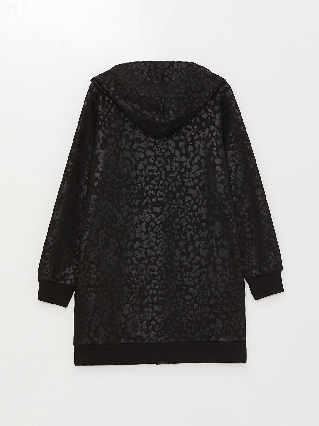 Siyah Kapüşonlu Desenli Uzun Kollu Kadın Hırka-5
