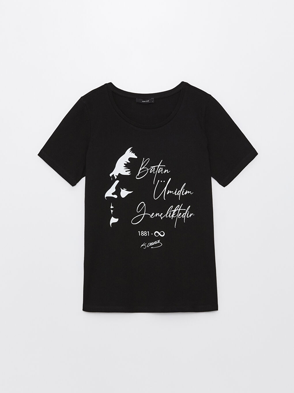 Siyah Bisiklet Yaka Atatürk Baskılı Kadın Tişört-5