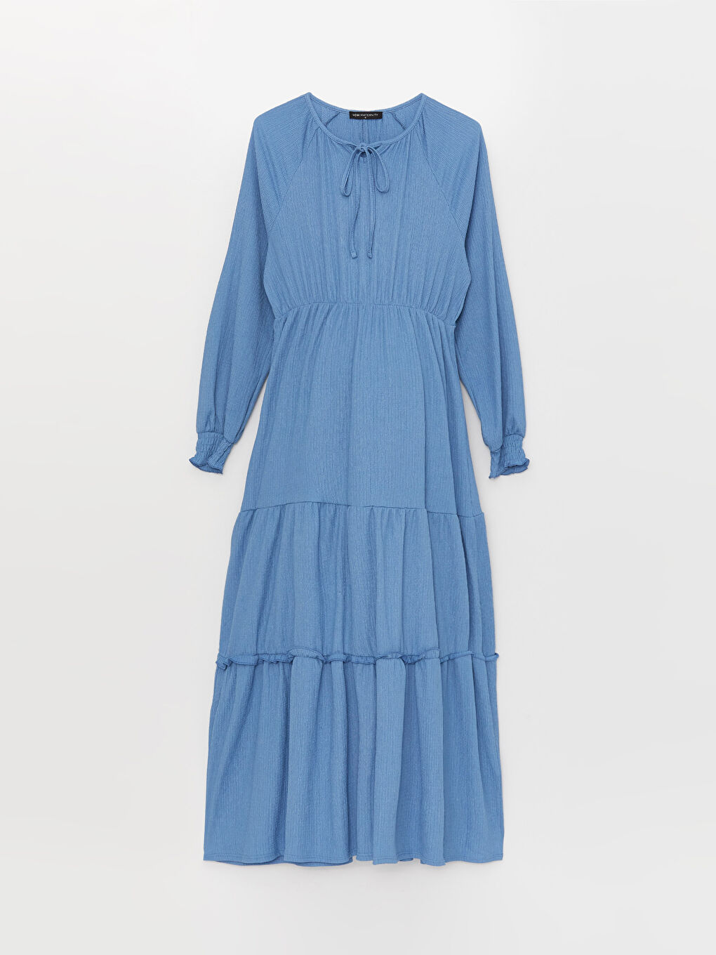 Tie Neck Plain Long Sleeve Maternity Dress-9