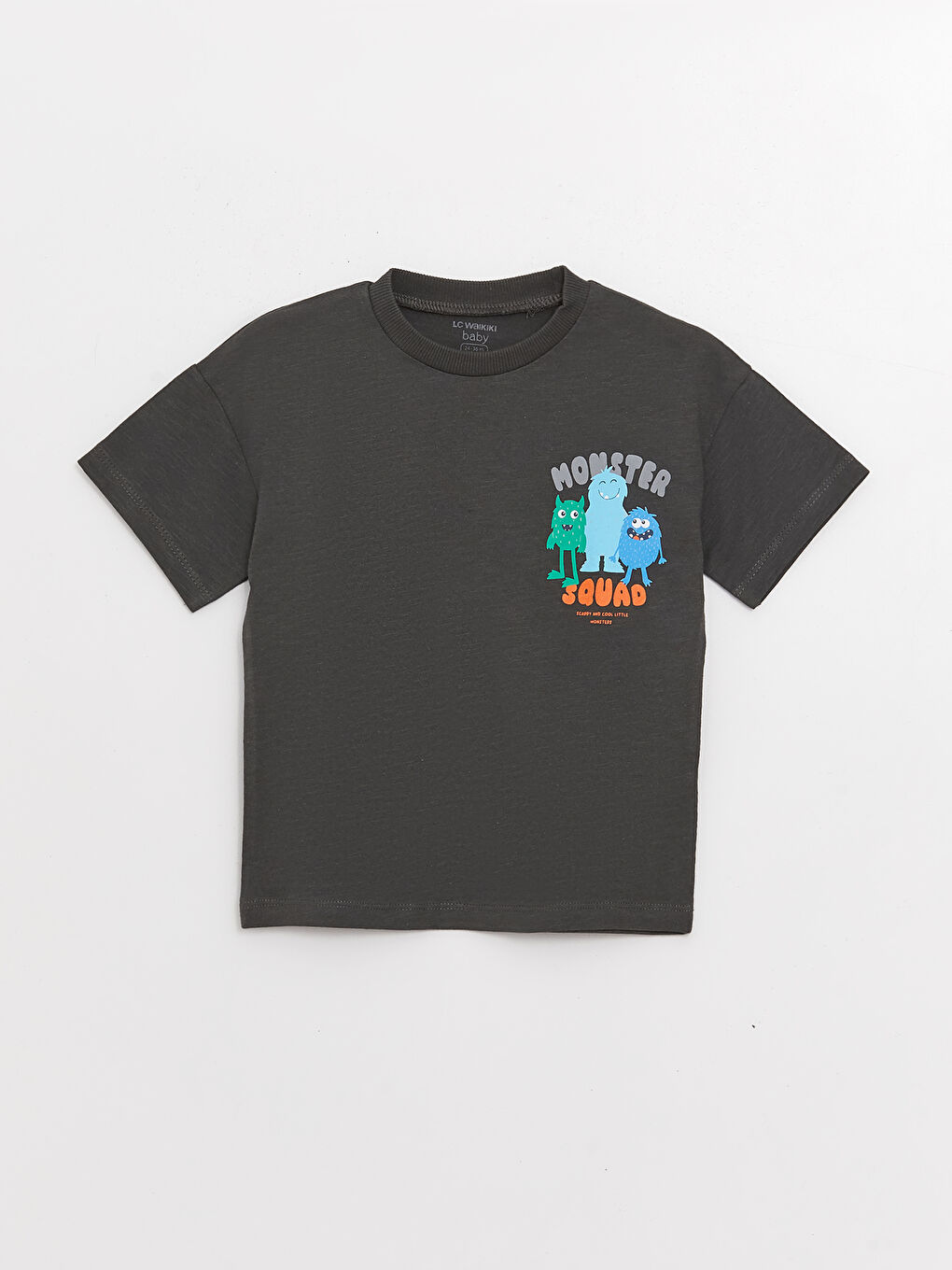 Antrasit Bisiklet Yaka Kısa Kollu Baskılı Erkek Bebek Tişört-2