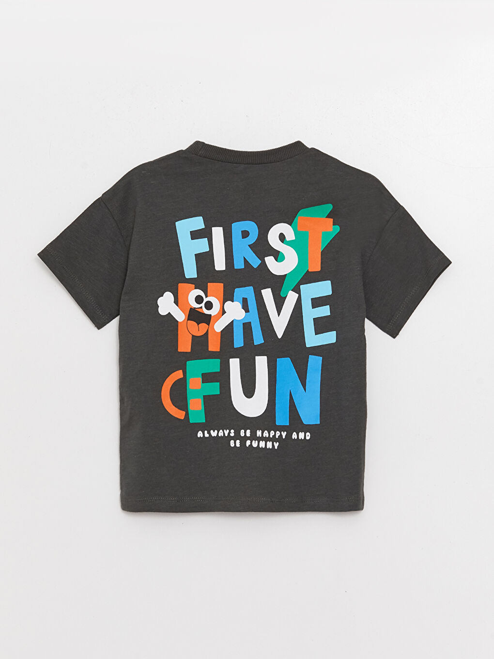 Antrasit Bisiklet Yaka Kısa Kollu Baskılı Erkek Bebek Tişört-3