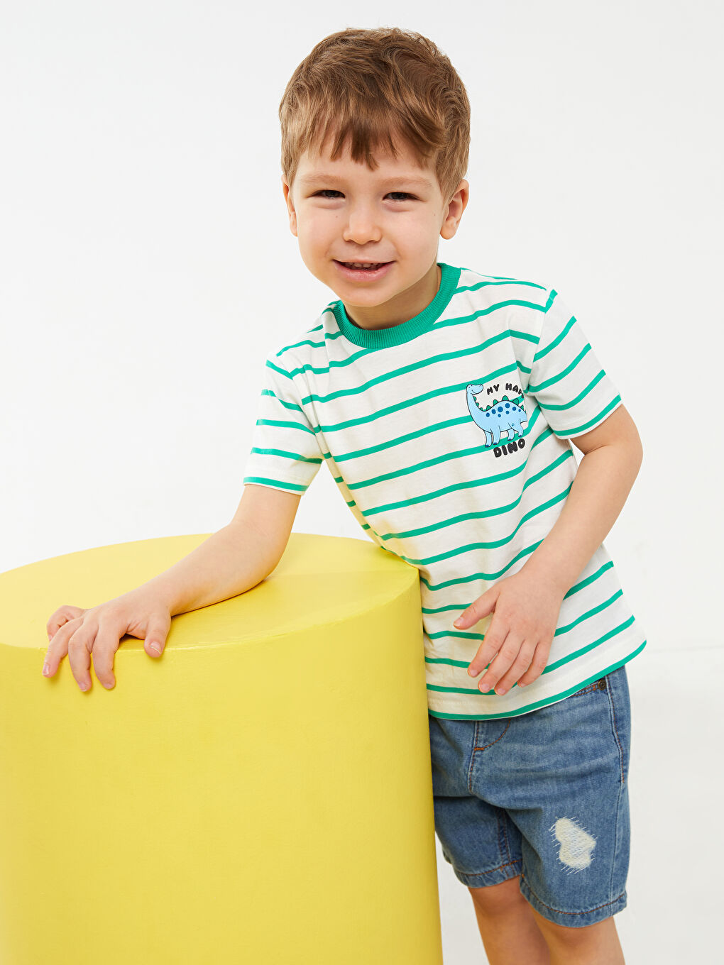 Crew Neck Short Sleeve Striped Baby Boys' T-Shirt-1
