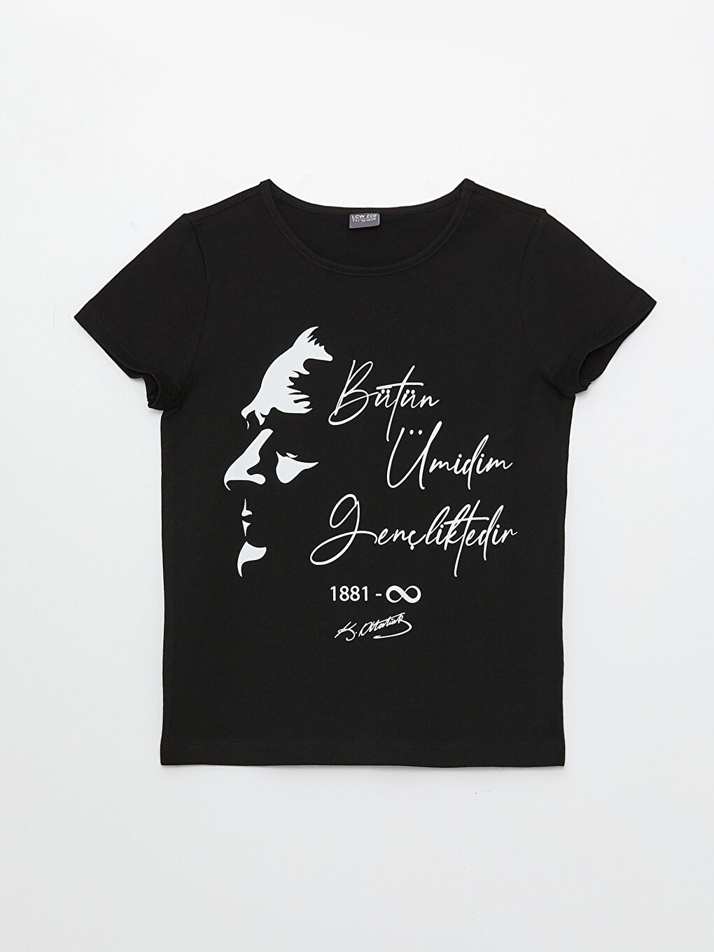 Siyah Bisiklet Yaka Atatürk Baskılı Kısa Kollu Kız Çocuk Tişört