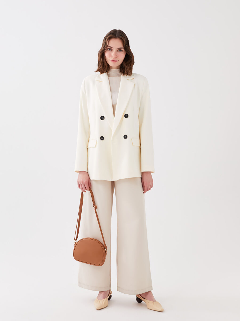 Kahverengi Deri Görünümlü Kadın Çapraz Çanta-1