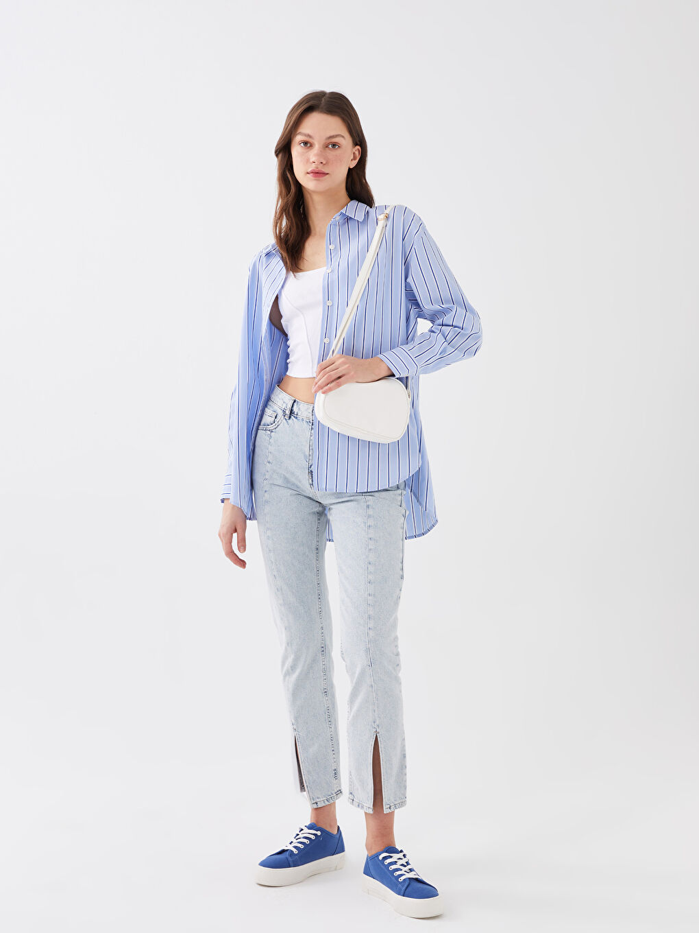 Beyaz Deri Görünümlü Kadın Çapraz Çanta-1