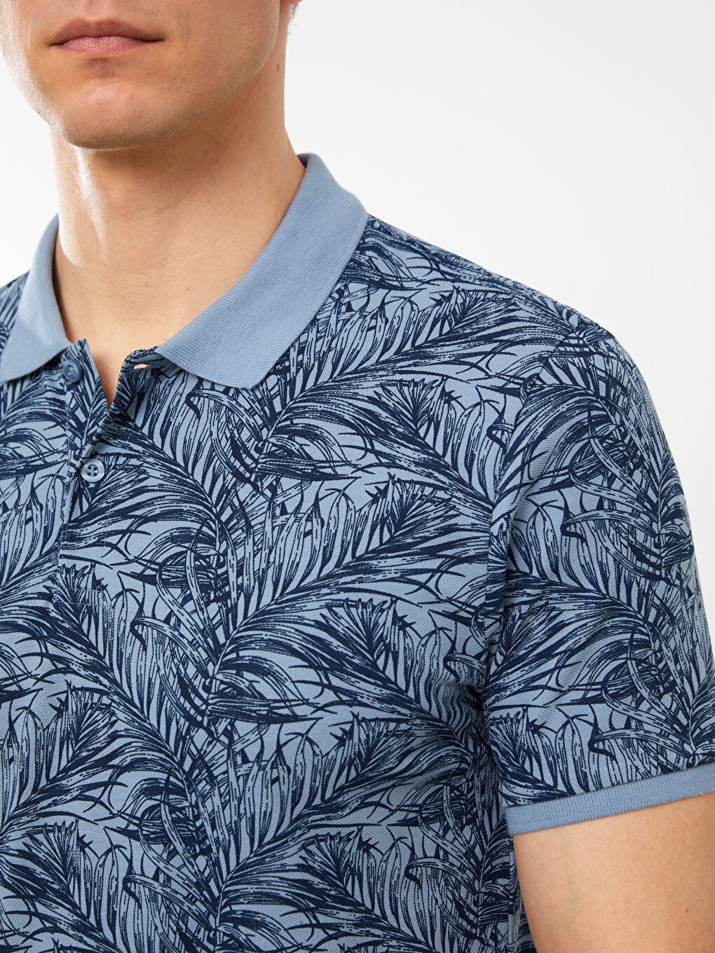 Lacivert Polo Yaka Kısa Kollu Desenli Pike Erkek Tişört-3