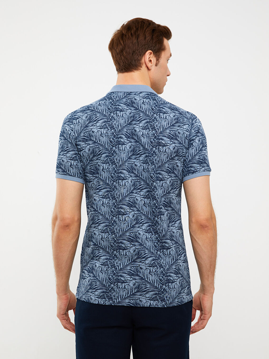 Lacivert Polo Yaka Kısa Kollu Desenli Pike Erkek Tişört-4