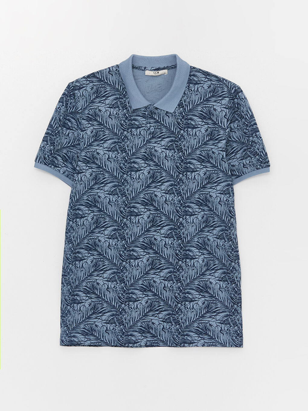 Lacivert Polo Yaka Kısa Kollu Desenli Pike Erkek Tişört-5