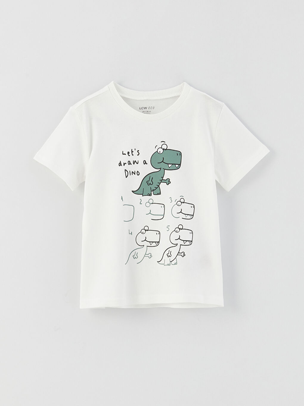 Ekru Bisiklet Yaka Kısa Kollu Baskılı Erkek Bebek Tişört