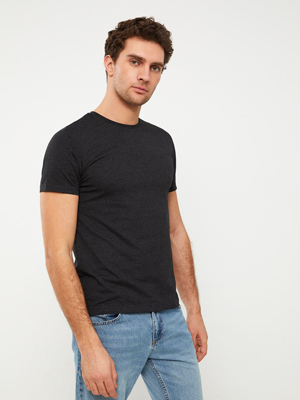 Antrasit Bisiklet Yaka Penye Erkek Tişört