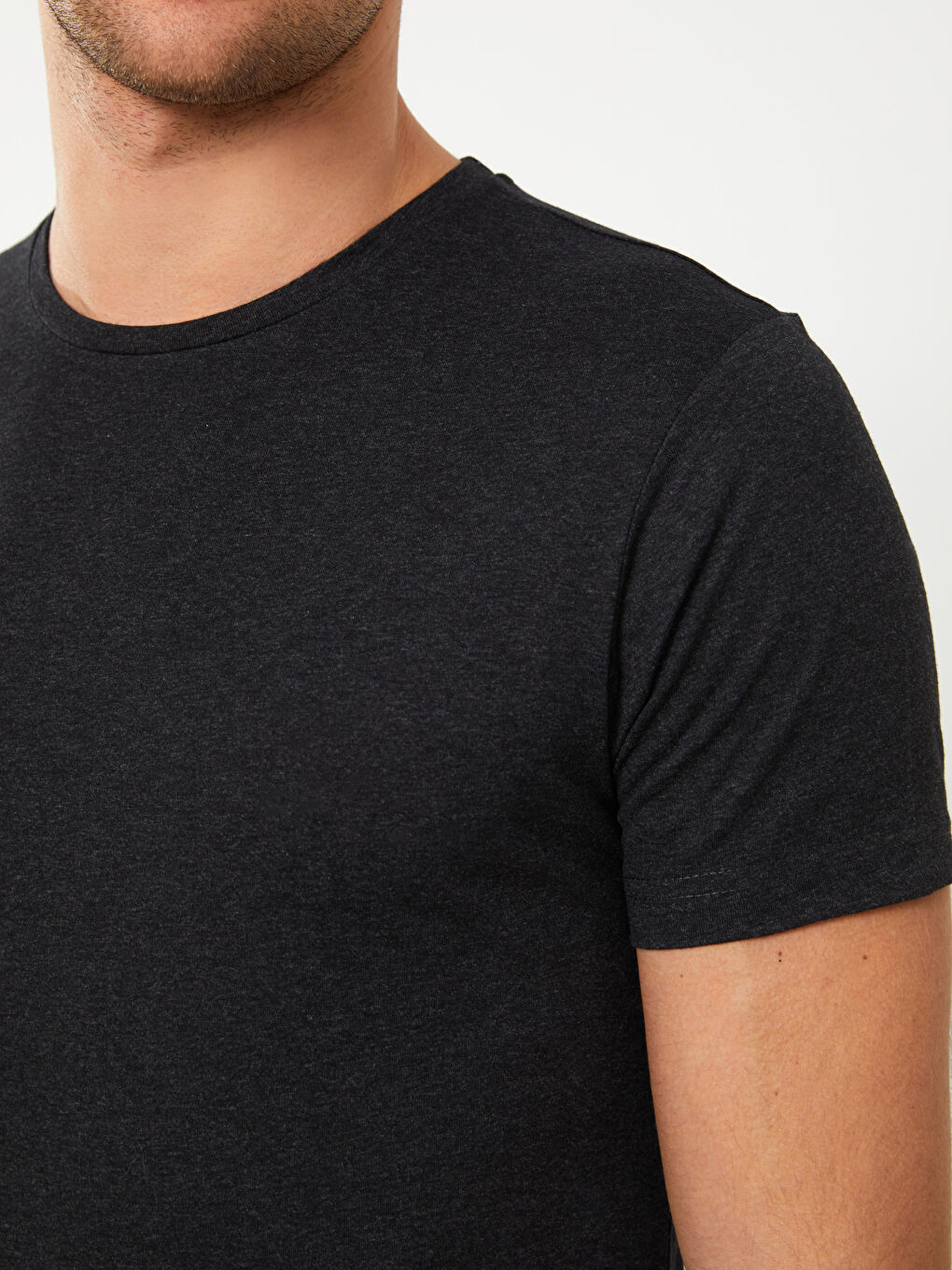 Antrasit Bisiklet Yaka Penye Erkek Tişört-2