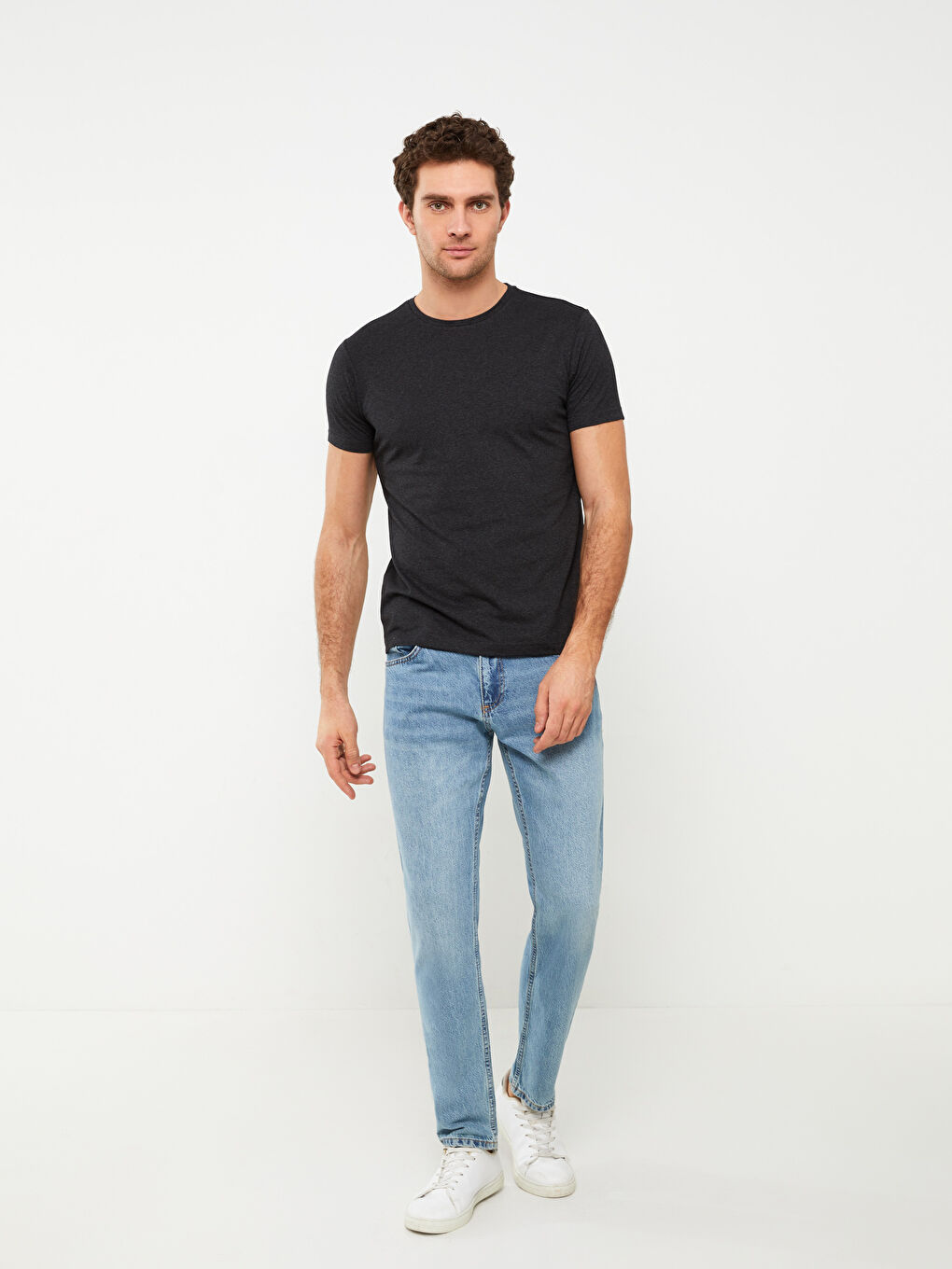 Antrasit Bisiklet Yaka Penye Erkek Tişört-3