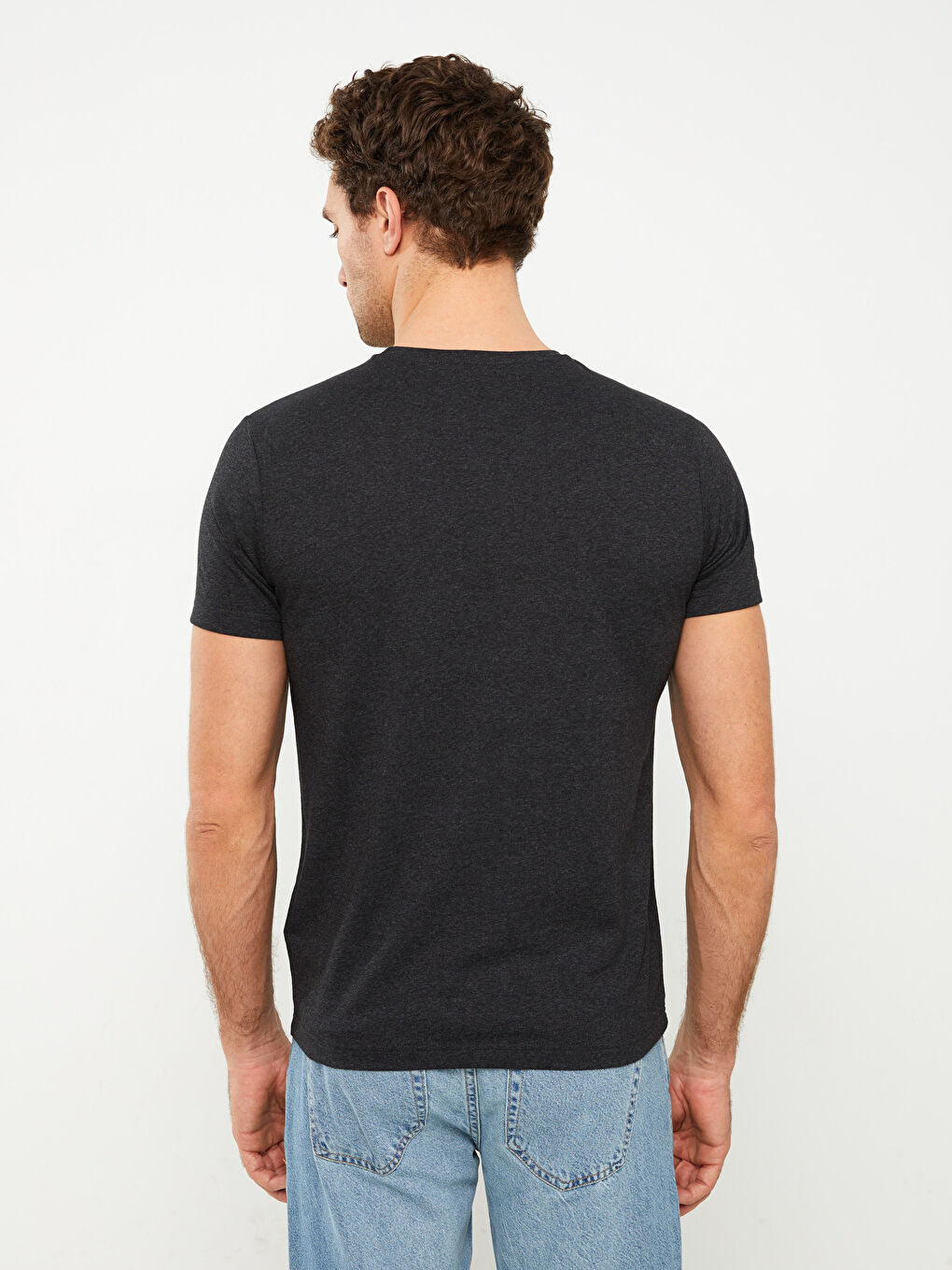 Antrasit Bisiklet Yaka Penye Erkek Tişört-4