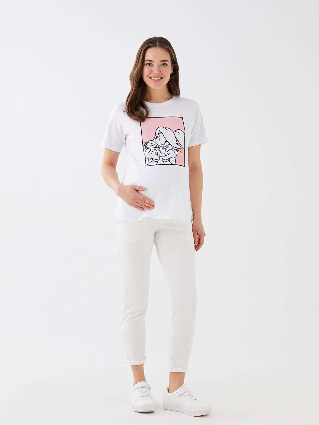 LCWAIKIKI Maternity Majica za trudnice sa okruglim izrezom, štampanim motivom Bugs Bunny, kratkim rukavima -S3FM12Z8-E5X