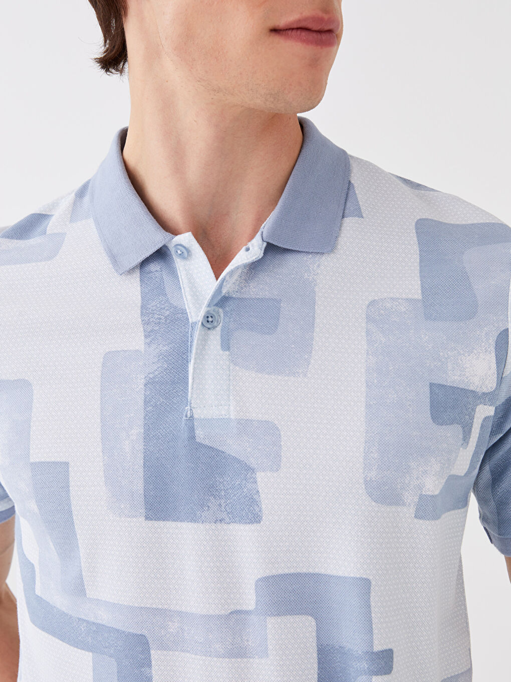 Mavi Polo Yaka Kısa Kollu Desenli Pike Erkek Tişört-3