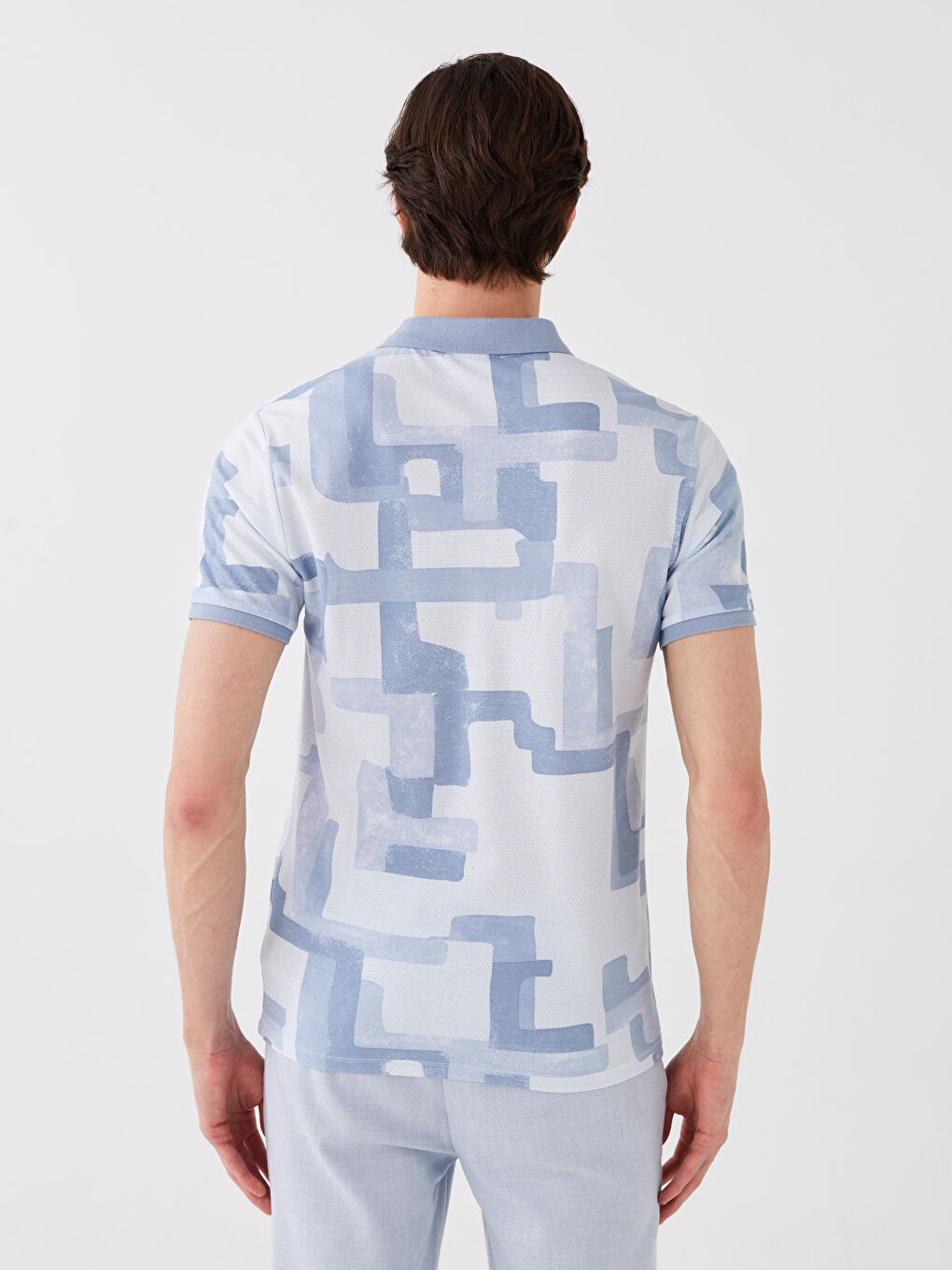 Mavi Polo Yaka Kısa Kollu Desenli Pike Erkek Tişört-4