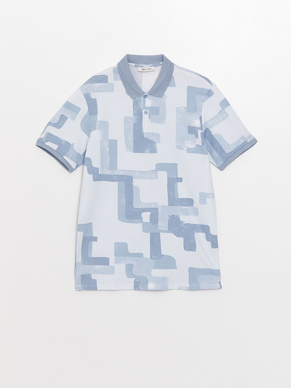 Mavi Polo Yaka Kısa Kollu Desenli Pike Erkek Tişört-5