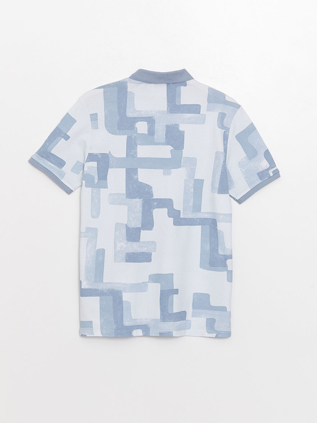 Mavi Polo Yaka Kısa Kollu Desenli Pike Erkek Tişört-6