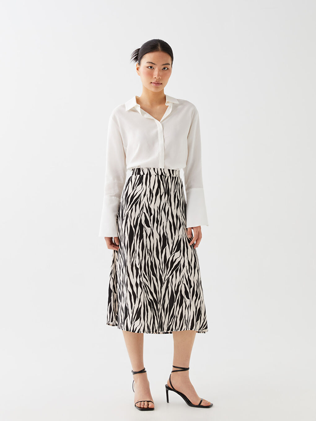 Elastic Waist Patterned A-Line Women's Skirt -S3FM24Z8-LQJ