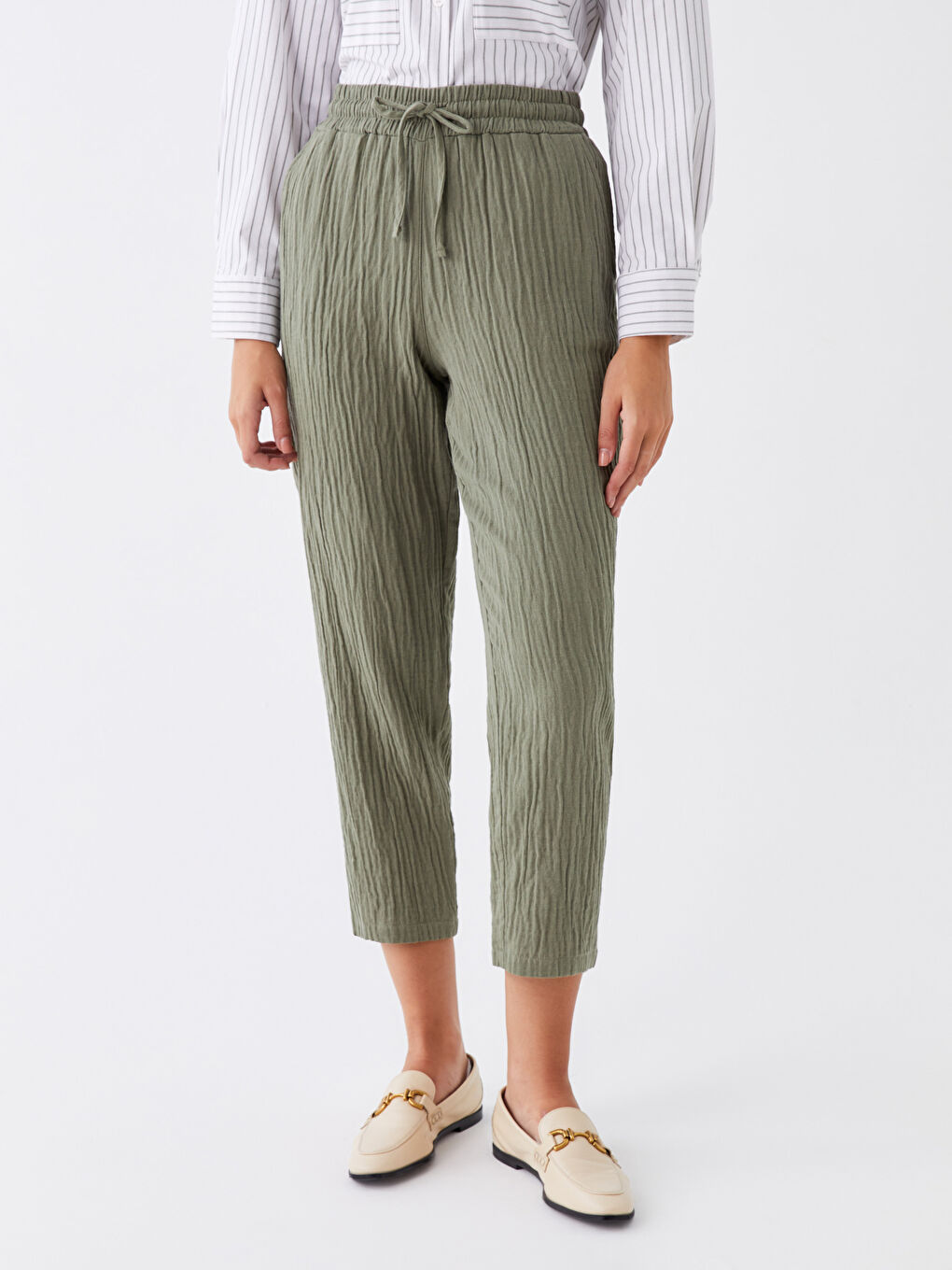 Elasticated Waist Loose Fit Muslin Women's Trousers-2