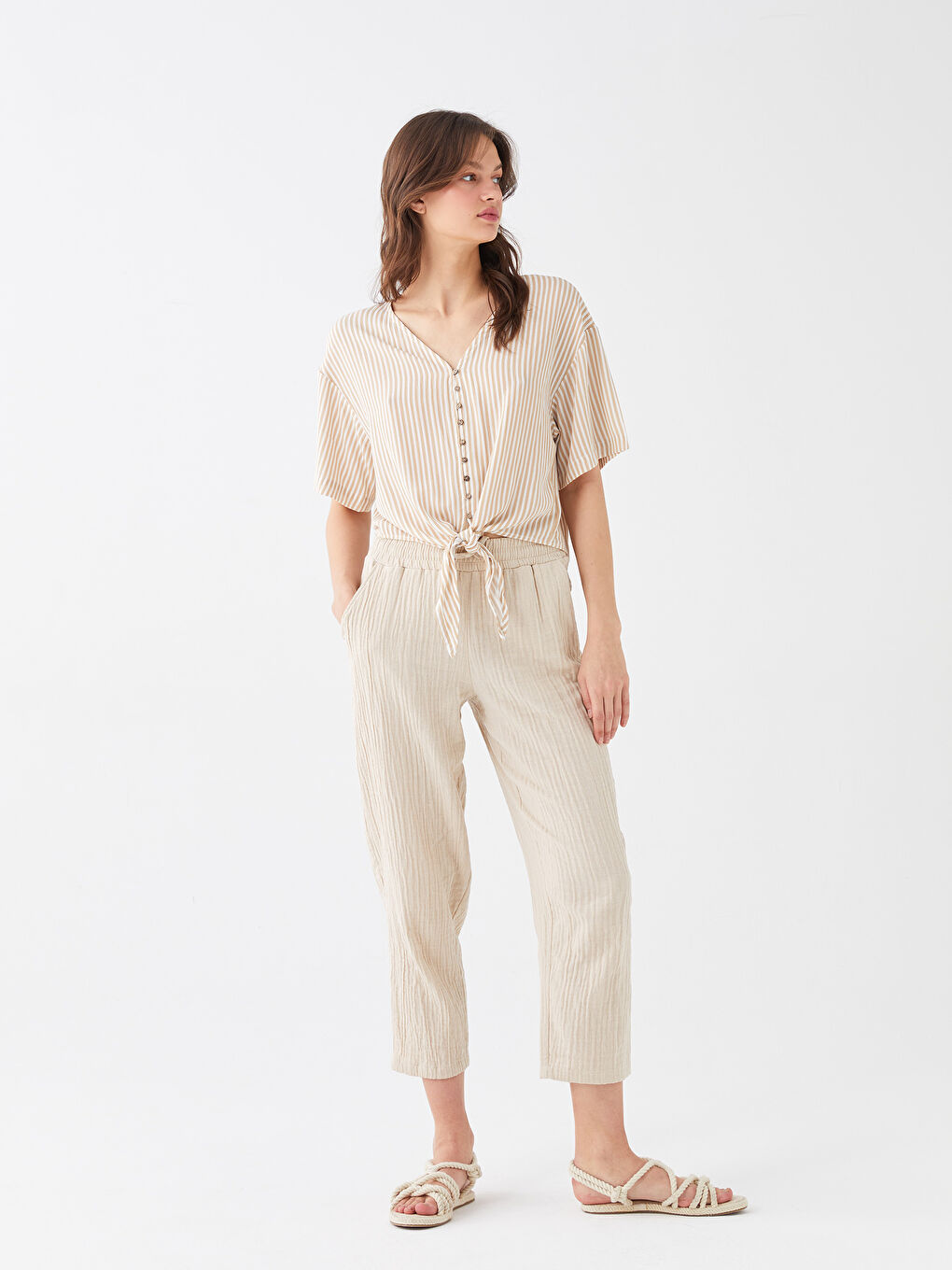 Elasticated Waist Loose Fit Muslin Women's Trousers-1