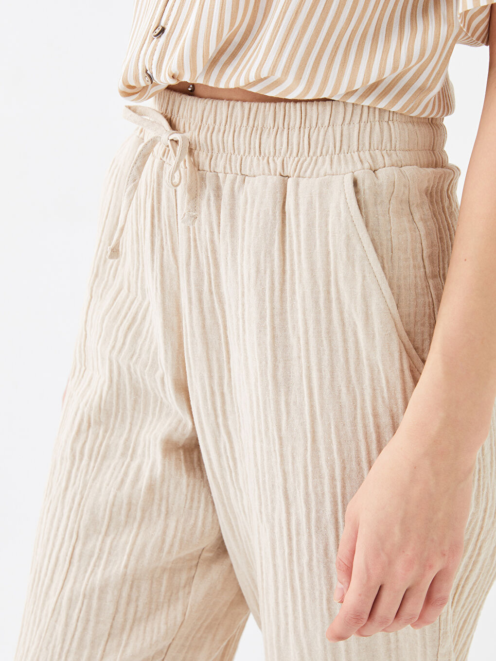 Elasticated Waist Loose Fit Muslin Women's Trousers-2