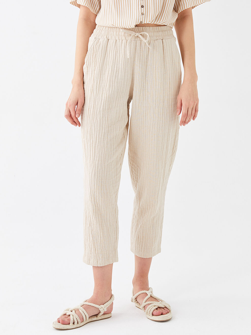 Elasticated Waist Loose Fit Muslin Women's Trousers-3