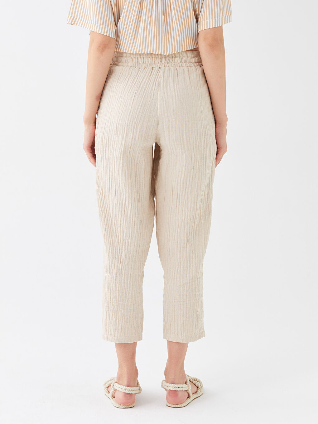 Elasticated Waist Loose Fit Muslin Women's Trousers-4