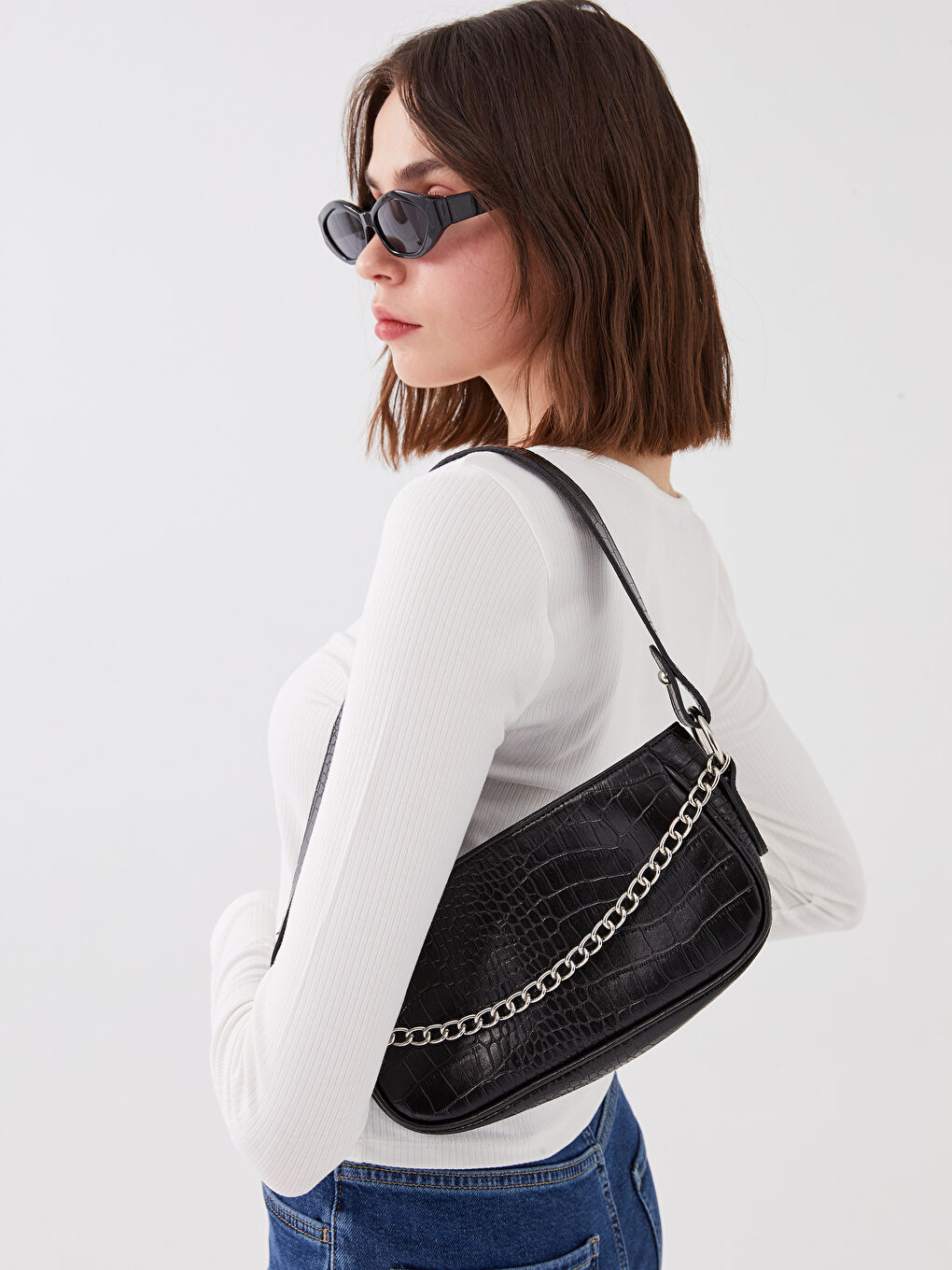 Сумка-багет Женская С Узором Под Крокодиловую Кожу