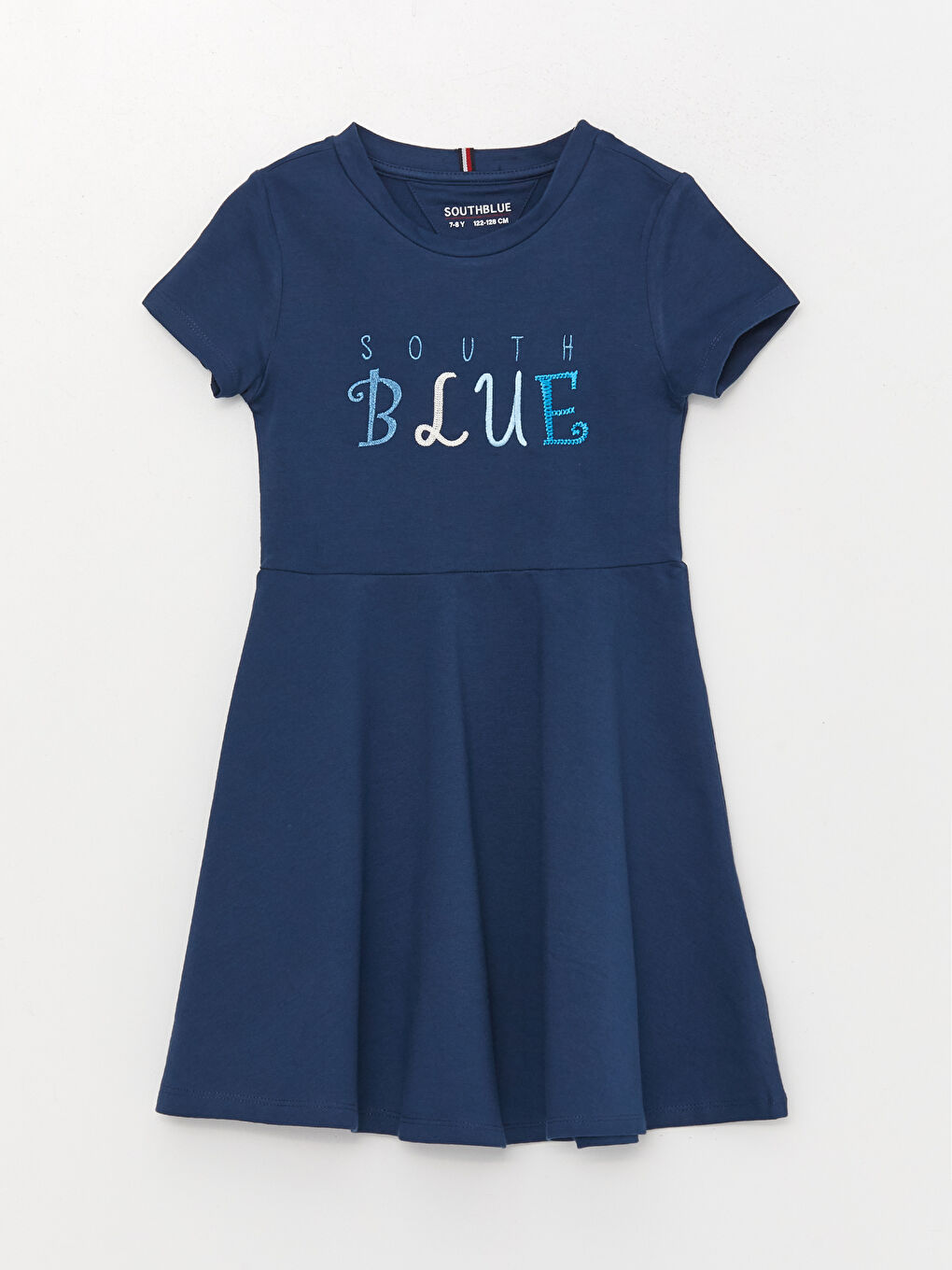 İndigo Bisiklet Yaka Baskılı Kısa Kollu Kız Çocuk Elbise