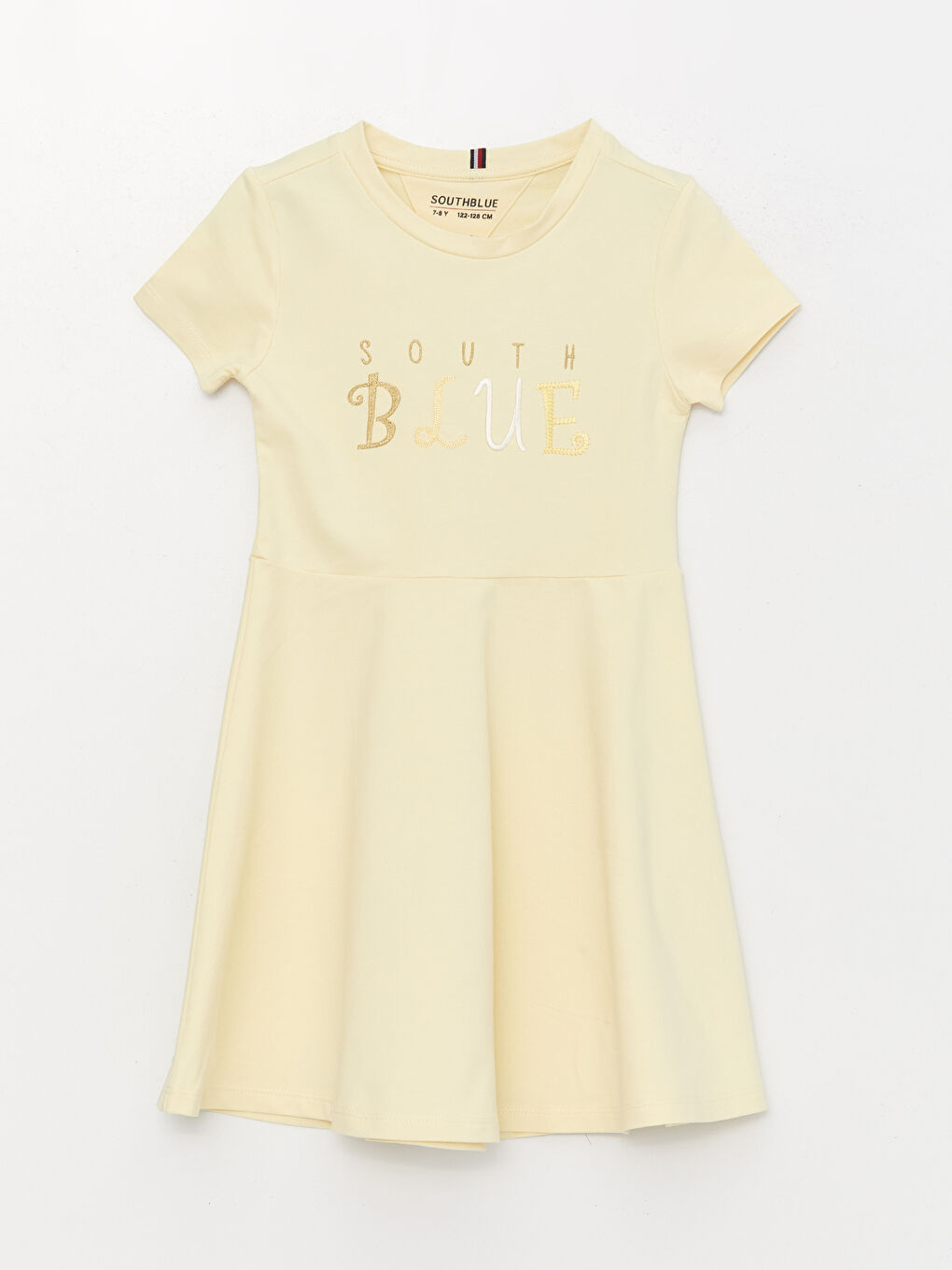 Sarı Bisiklet Yaka Baskılı Kısa Kollu Kız Çocuk Elbise