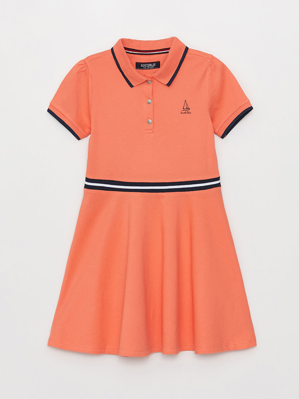 Mercan Polo Yaka Kısa Kollu Kız Çocuk Elbise