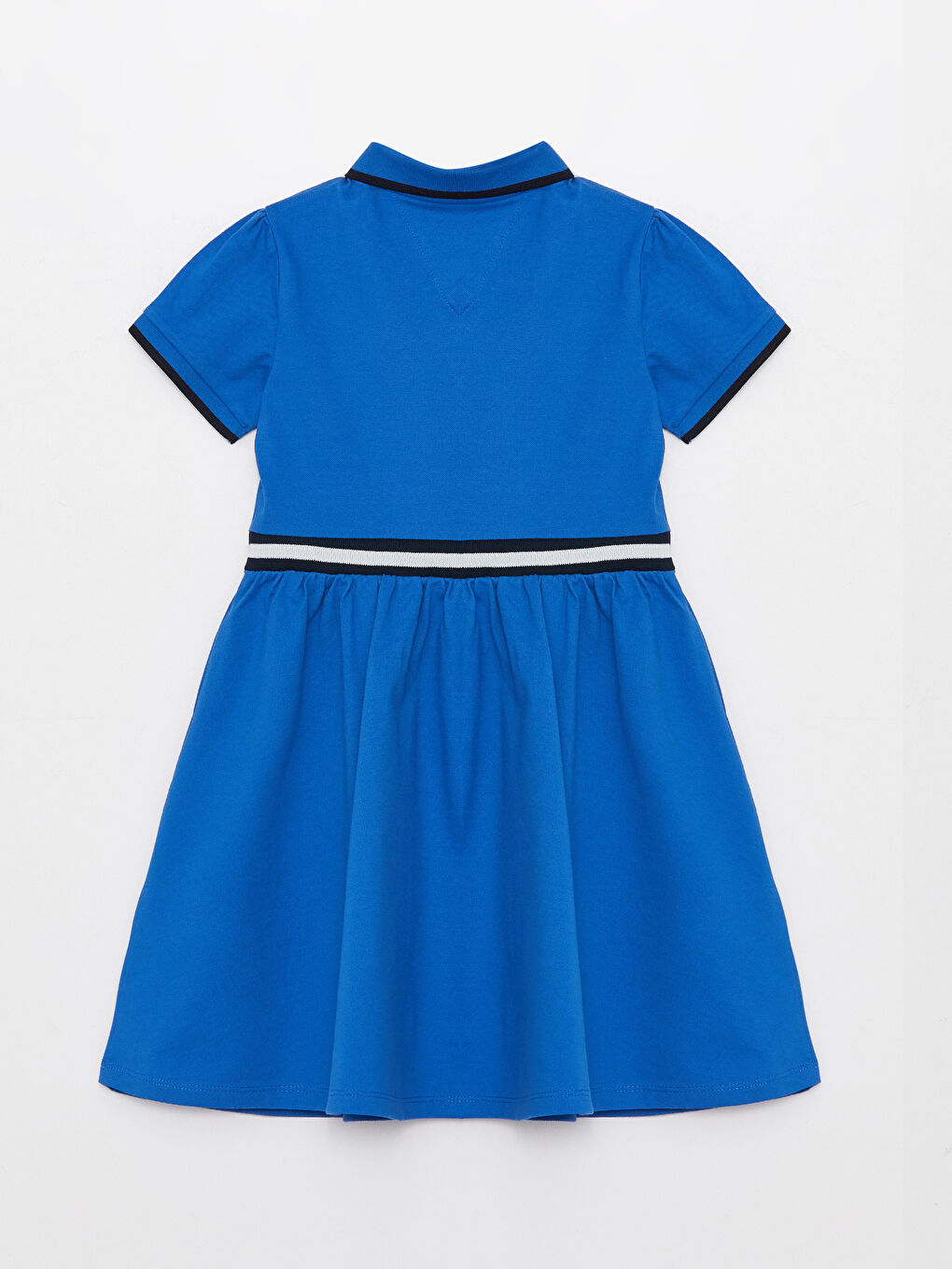 Mavi Polo Yaka Kısa Kollu Kız Çocuk Elbise-1