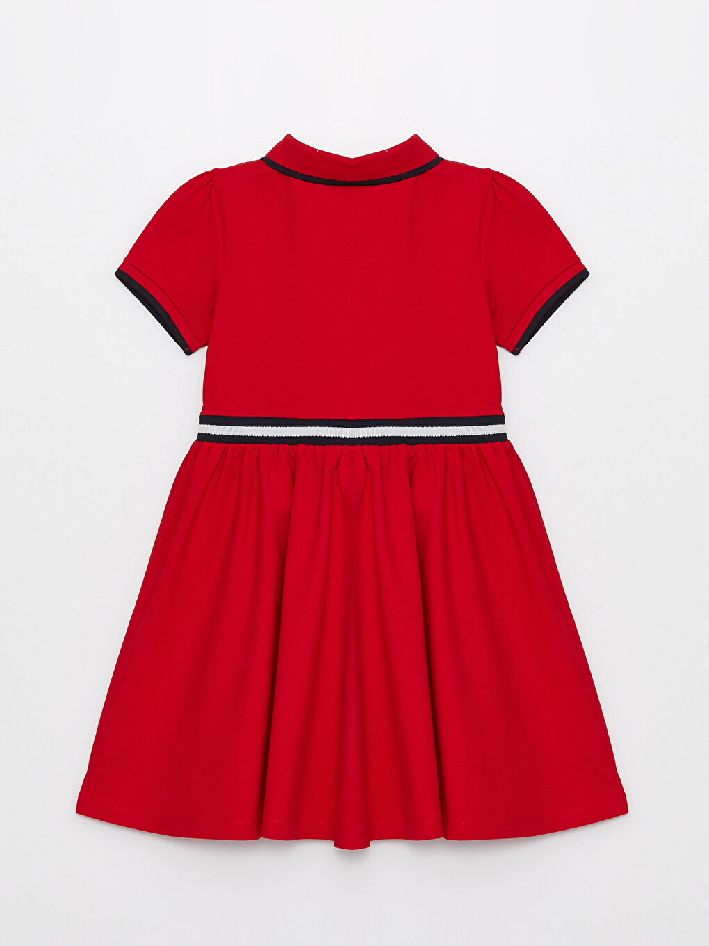 Kırmızı Polo Yaka Kısa Kollu Kız Çocuk Elbise-1