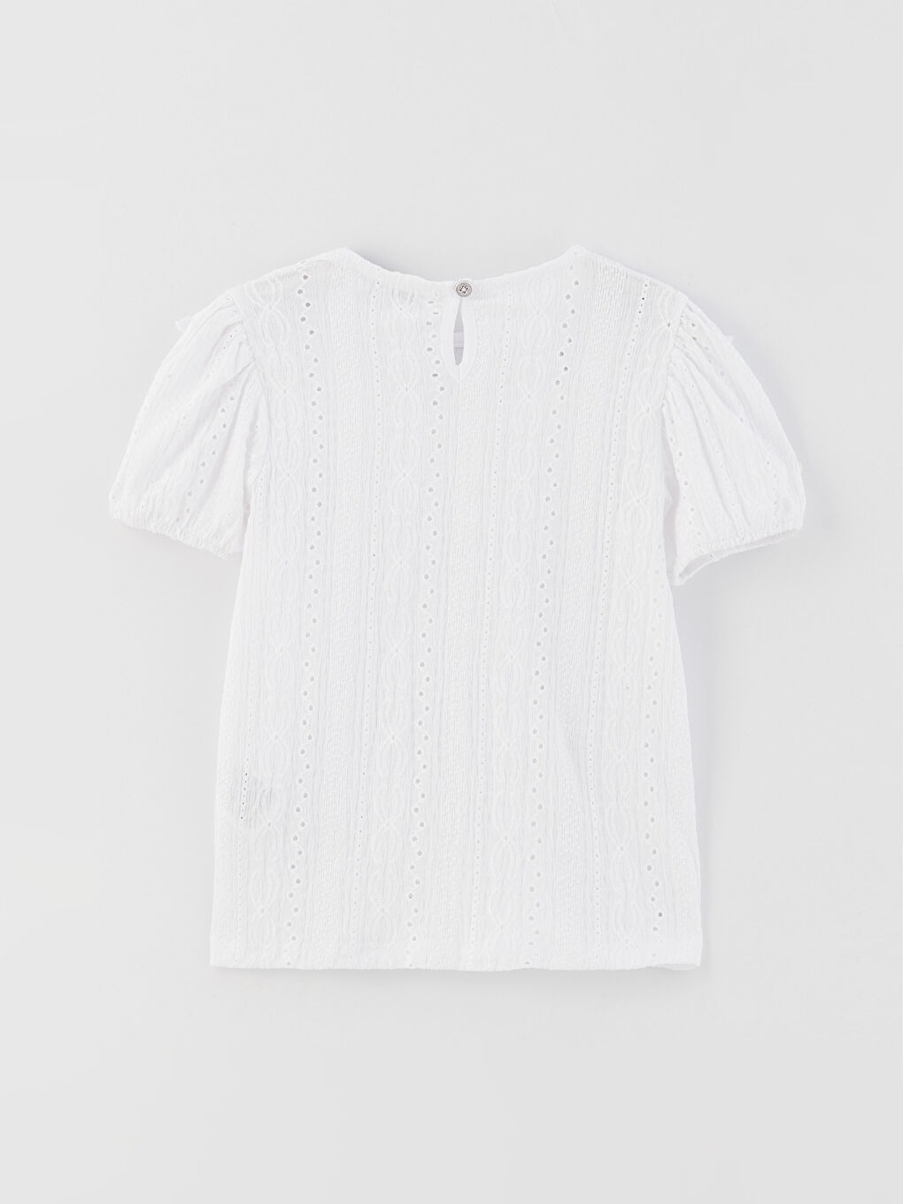 Beyaz Bisiklet Yaka Fisto Detaylı Kısa Kollu Kız Çocuk Bluz-1