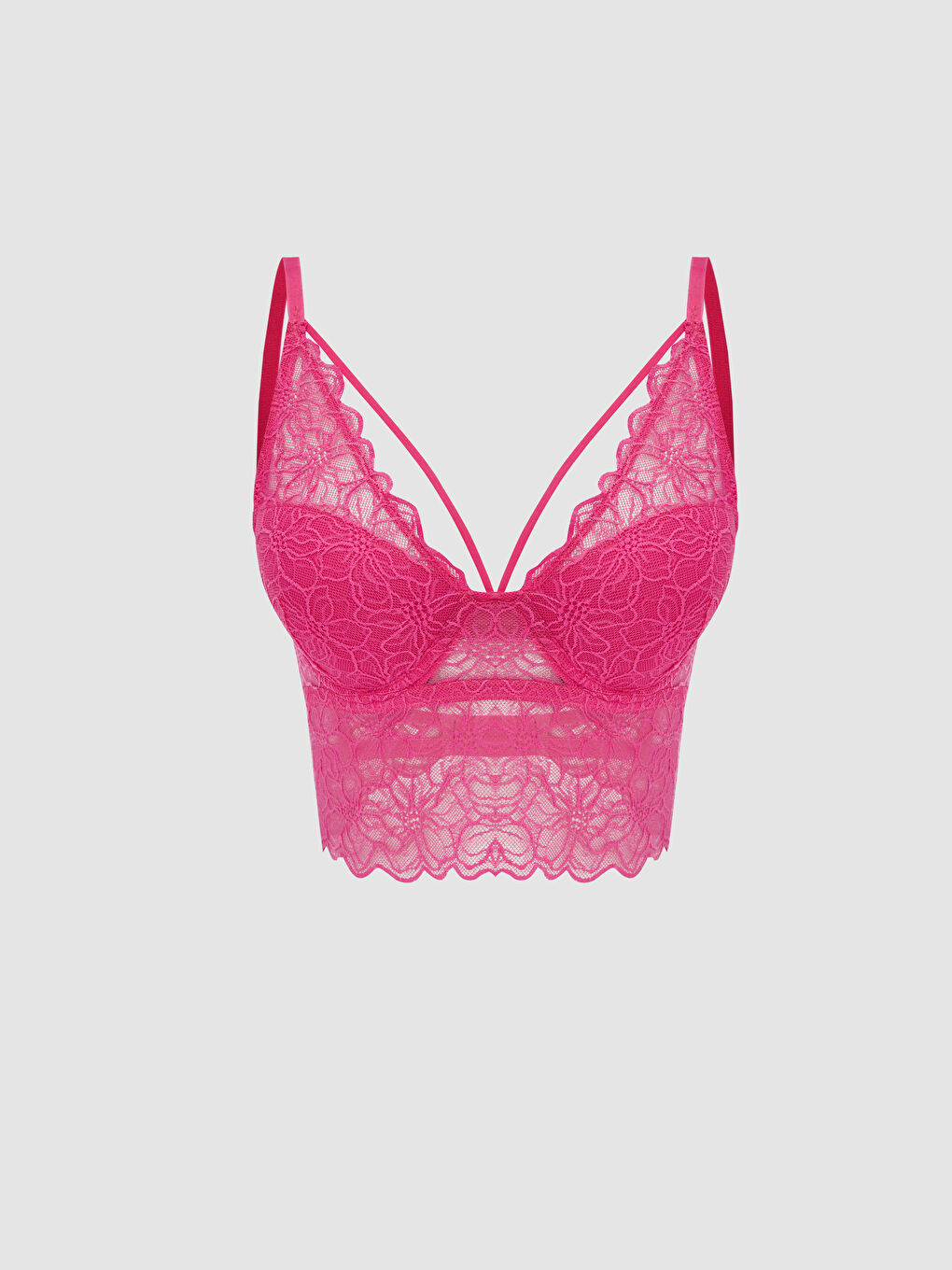 Fuşya Balenli Dolgusuz Dantelli Bralet