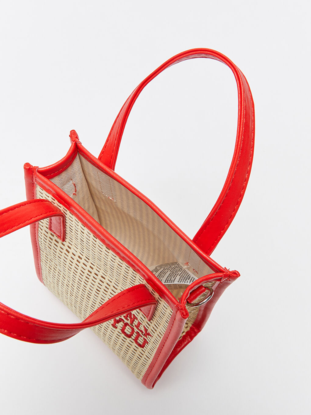 Kırmızı Yazı Nakışlı Hasır Kadın Omuz Çantası-4