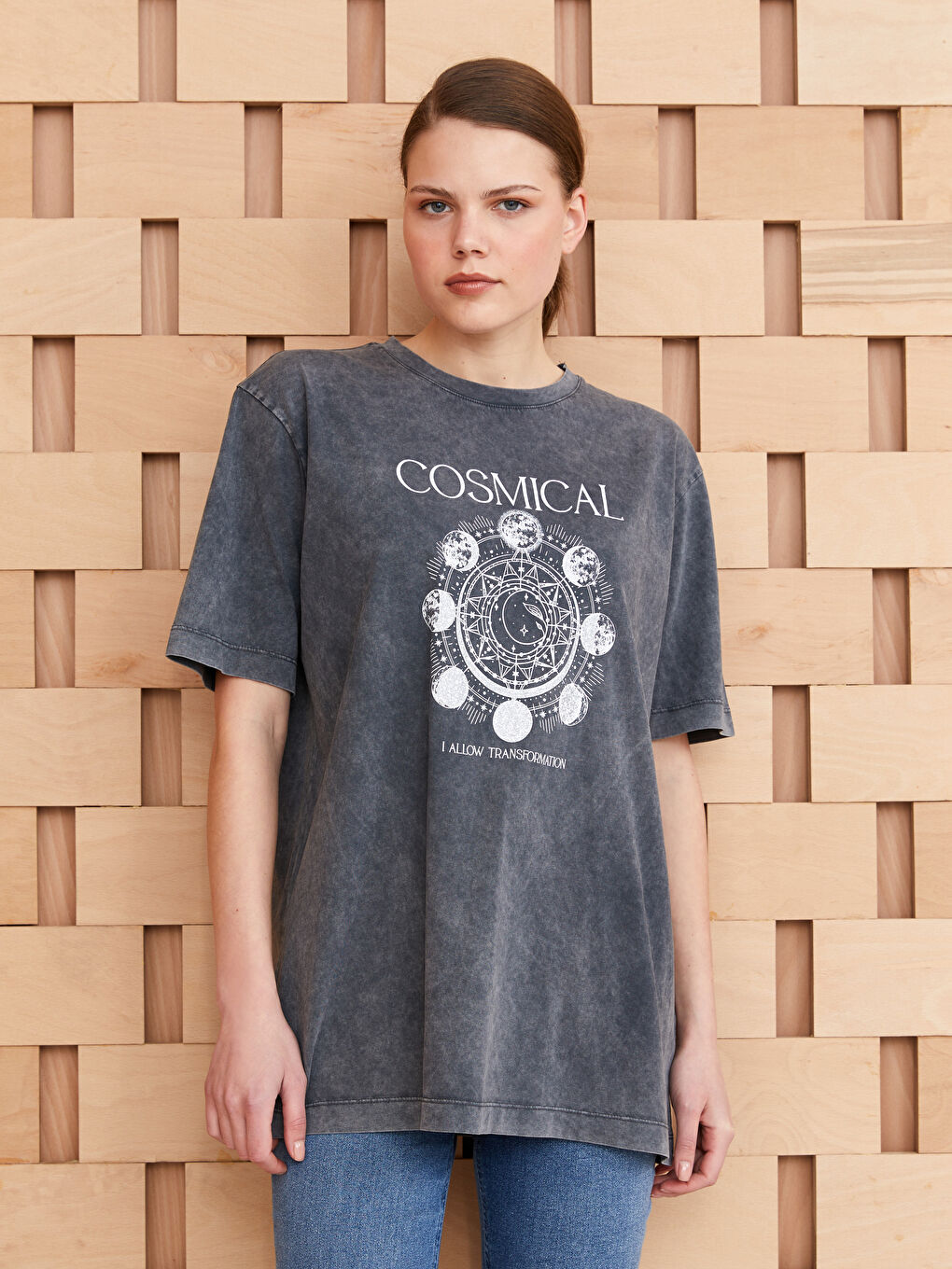 Crew Neck Printed Short Sleeve Oversize Women's Tunic