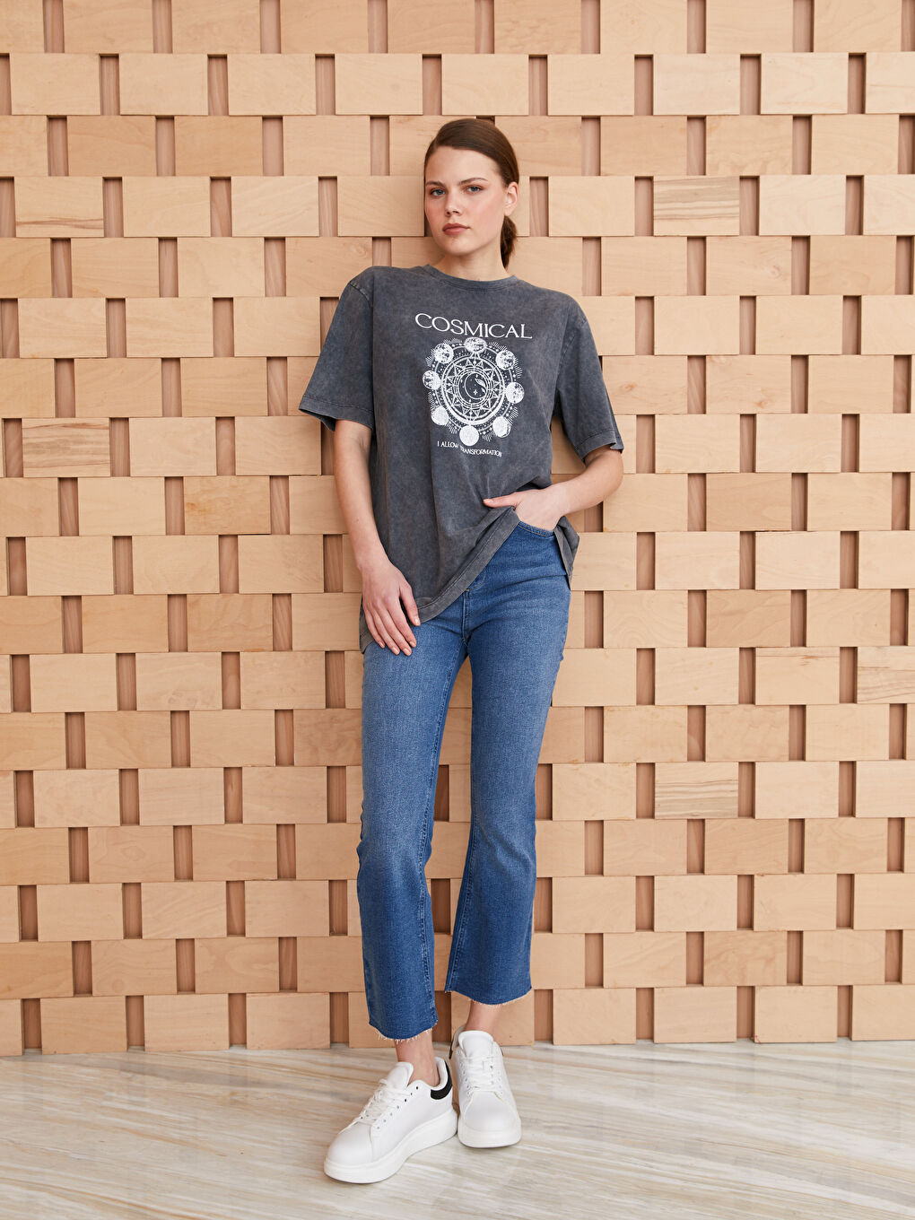 Crew Neck Printed Short Sleeve Oversize Women's Tunic-2