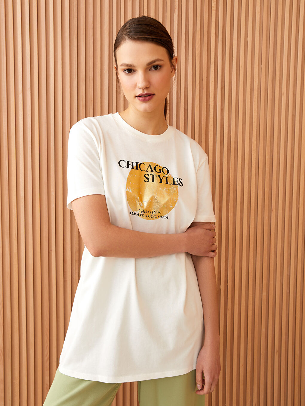 Crew Neck Printed Short Sleeve Oversize Women's Tunic-1