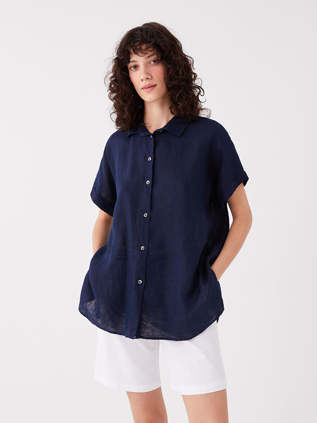 SOUTHBLUE Plain Short Sleeve Oversize Poplin Women's Shirt -S3FN39Z8-DWP