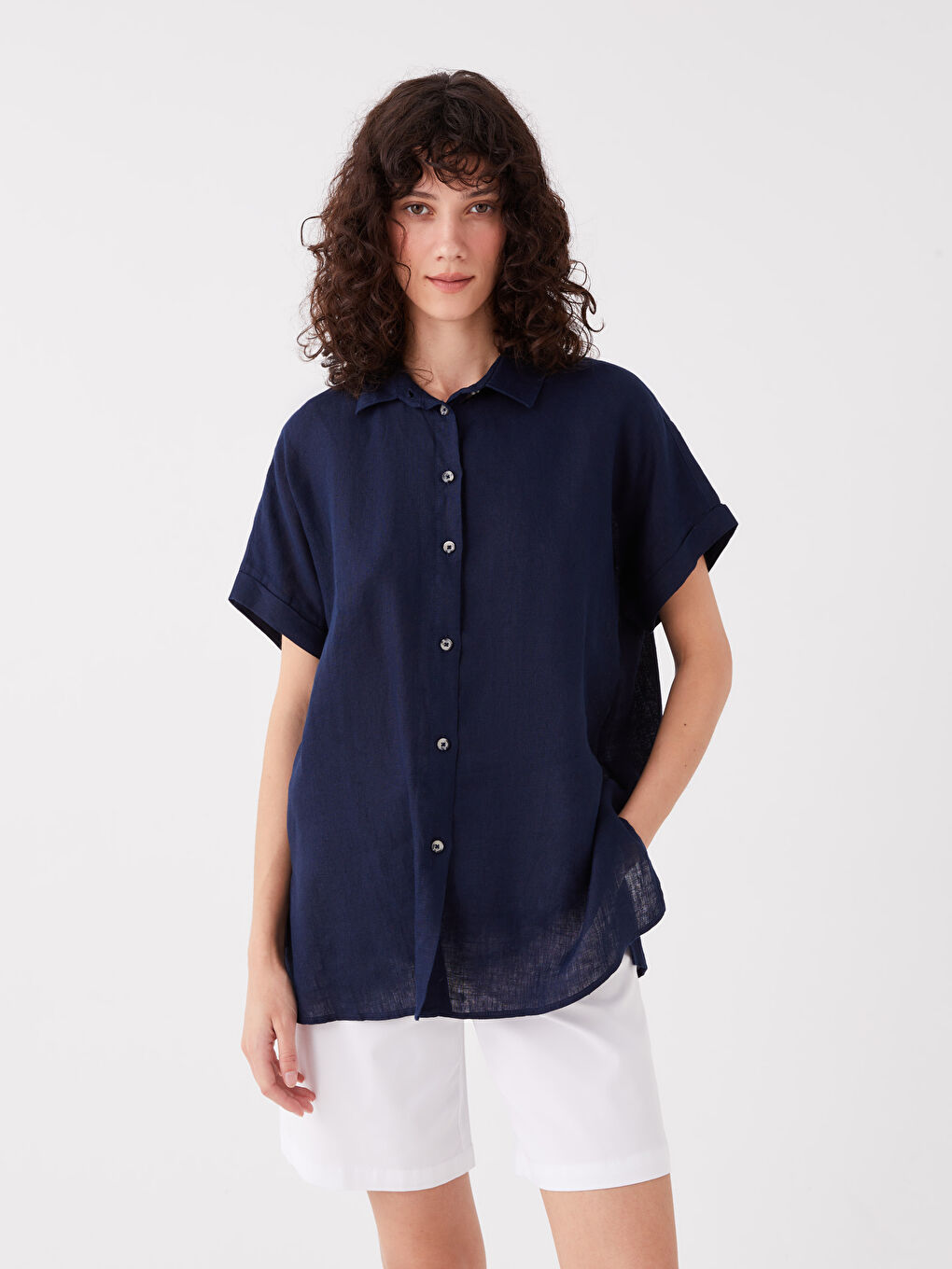 SOUTHBLUE Plain Short Sleeve Oversize Poplin Women's Shirt -S3FN39Z8-DWP