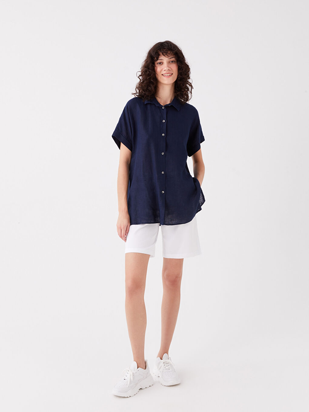 SOUTHBLUE Plain Short Sleeve Oversize Poplin Women's Shirt -S3FN39Z8-DWP
