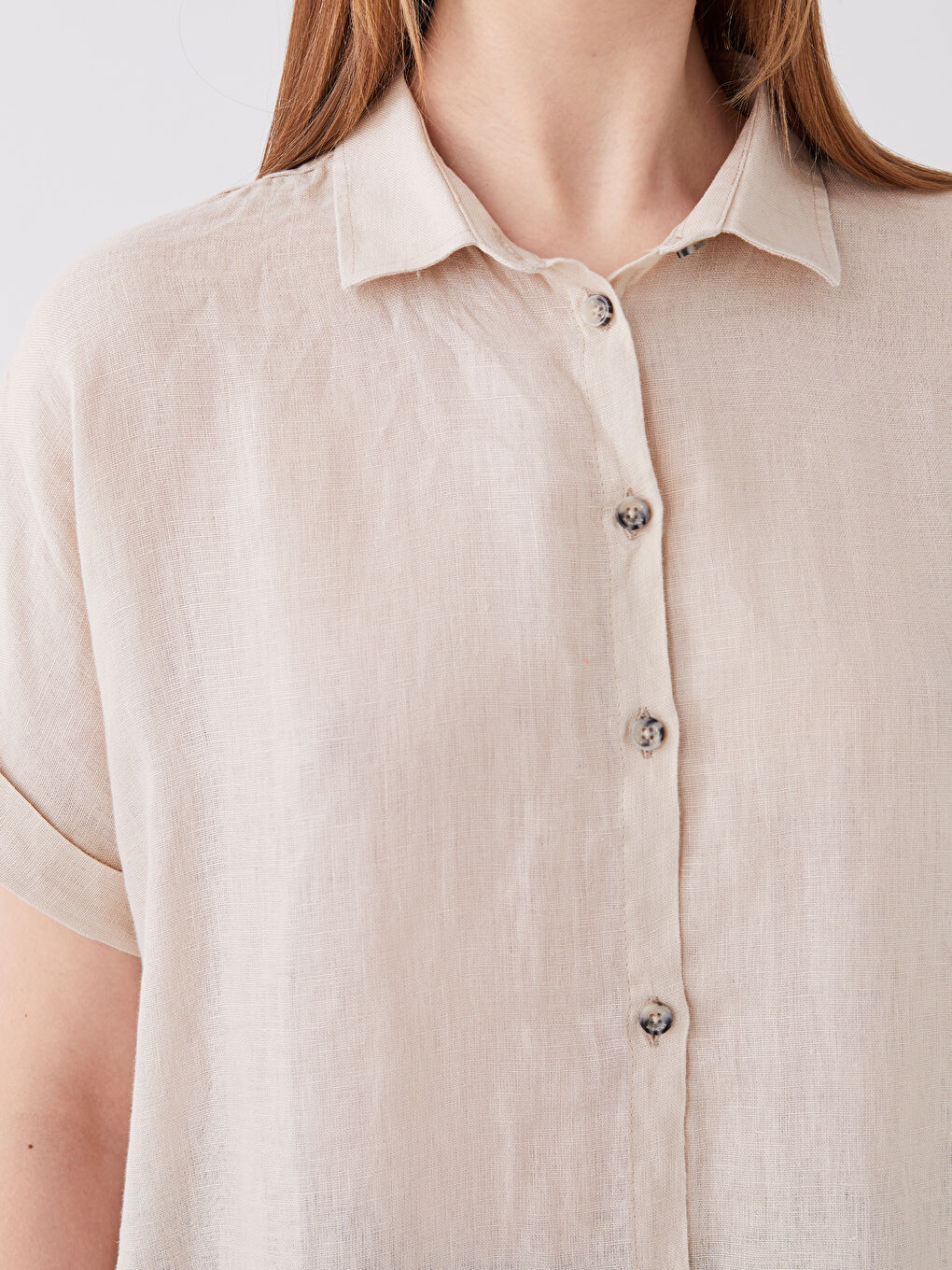 قميص بوبلين أوفراسايز سادة كم قصير للسيدات-3