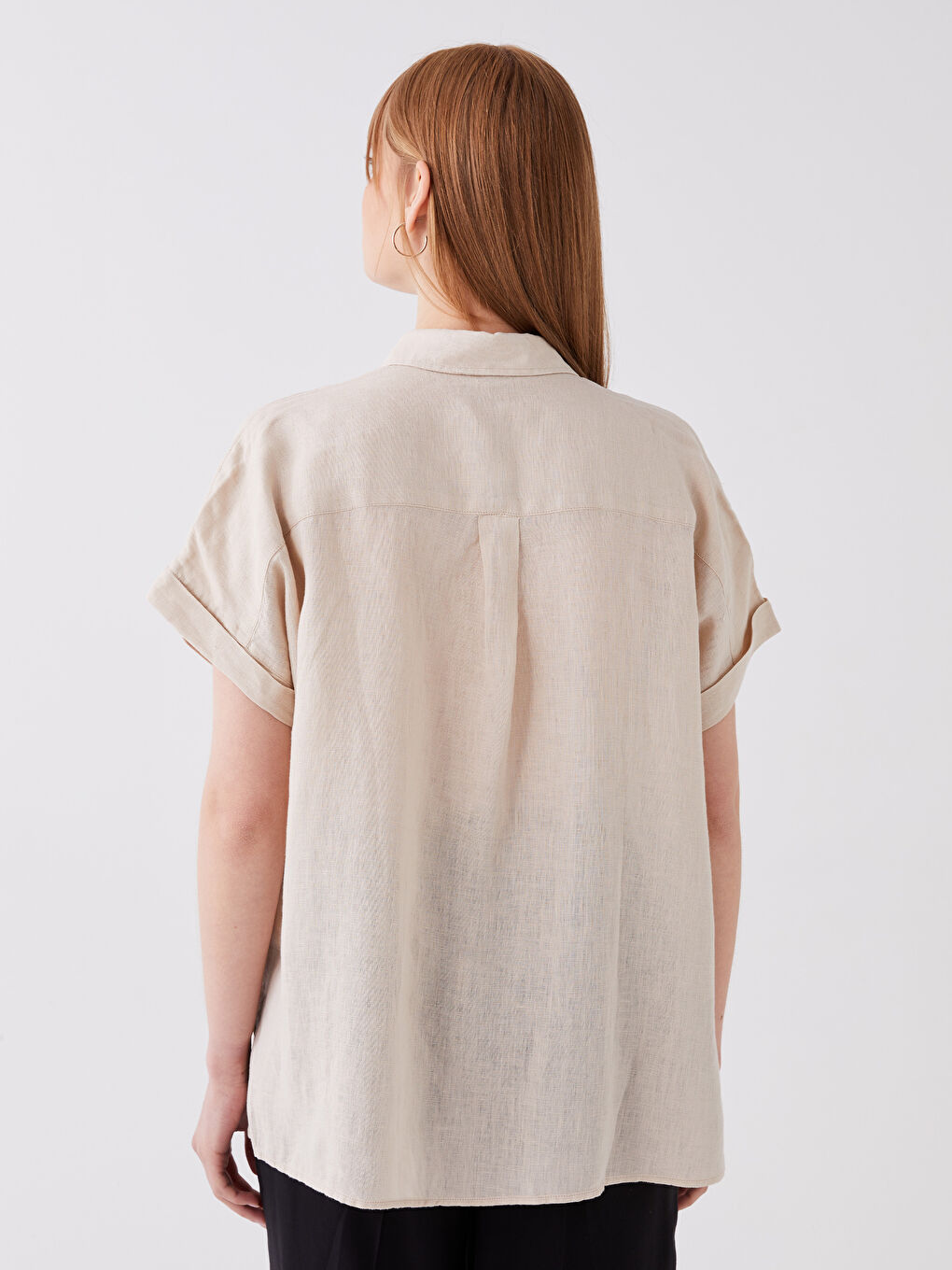 قميص بوبلين أوفراسايز سادة كم قصير للسيدات-4