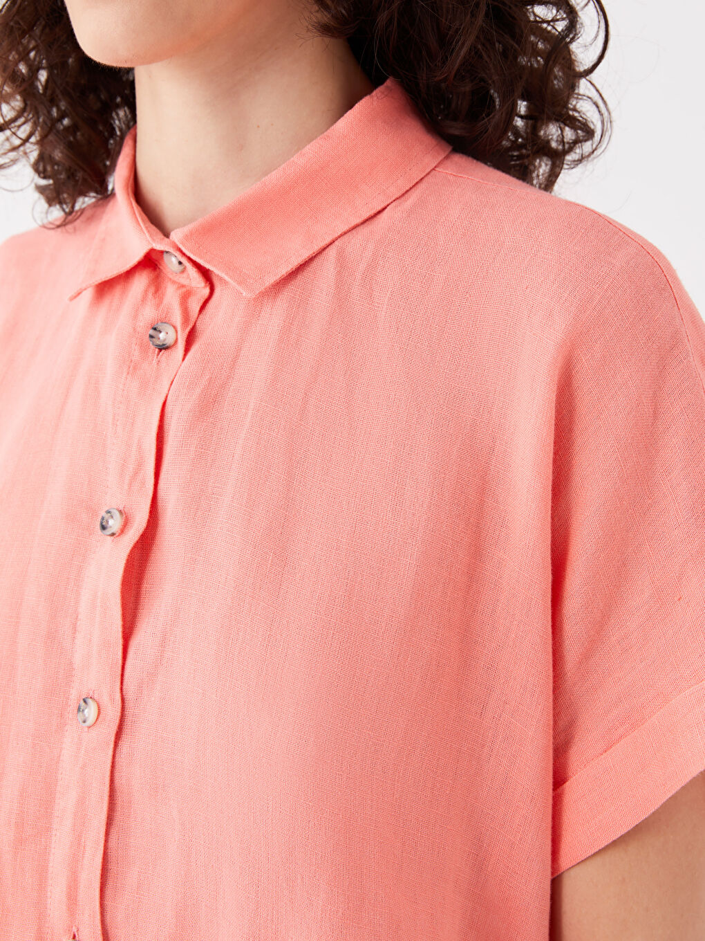 قميص بوبلين أوفراسايز سادة كم قصير للسيدات-3