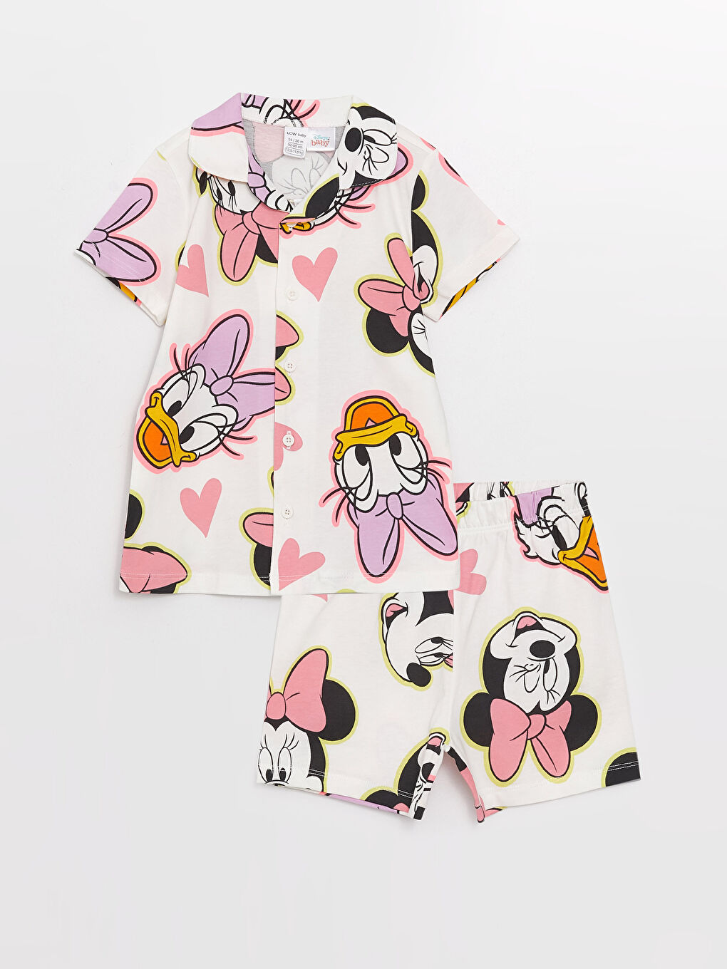 Polo Neck Short Sleeve Minnie Mouse Printed Baby Girl Pajama Set