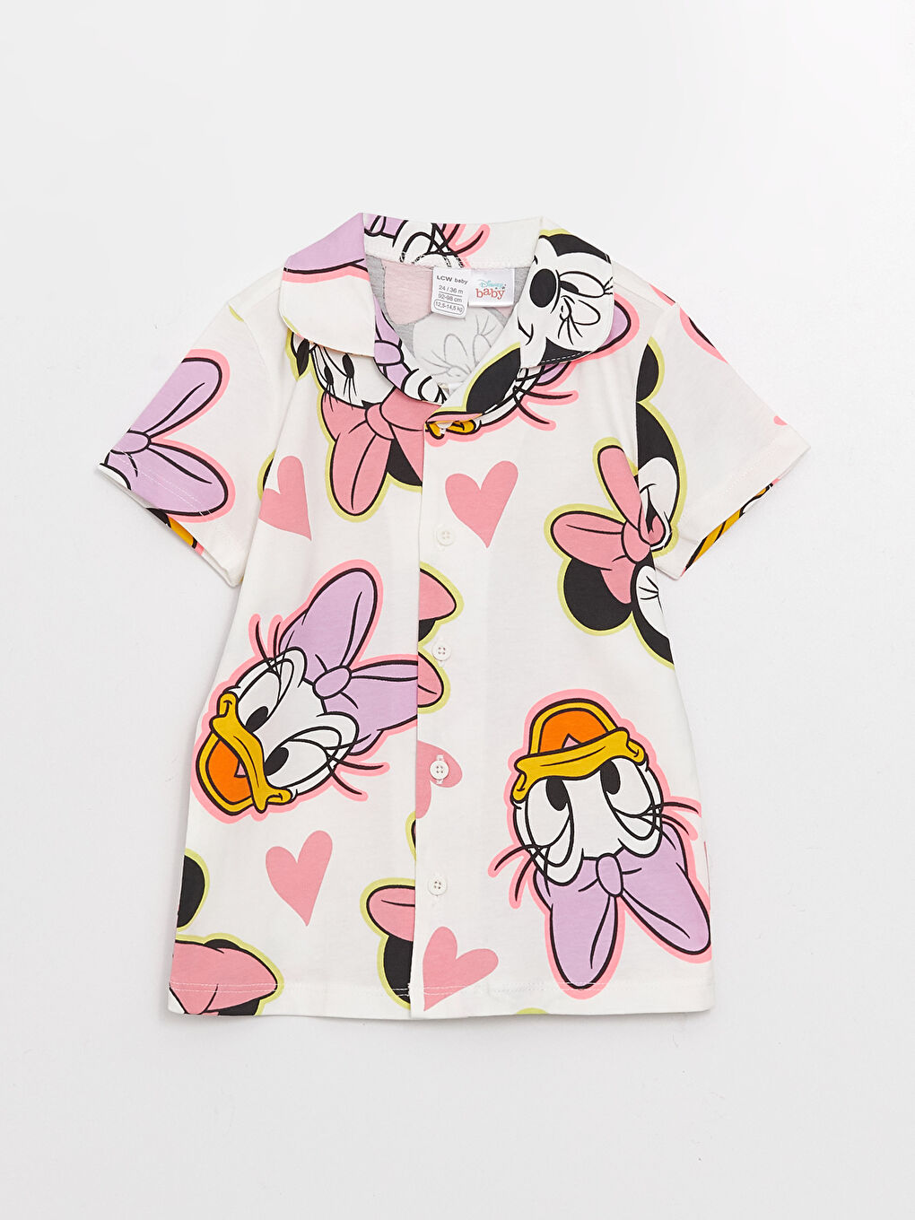 Polo Neck Short Sleeve Minnie Mouse Printed Baby Girl Pajama Set-1